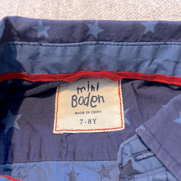 Mini Boden Colorblock Star Button Down Shirt Blue 7 8Y - Picture 2 of 5